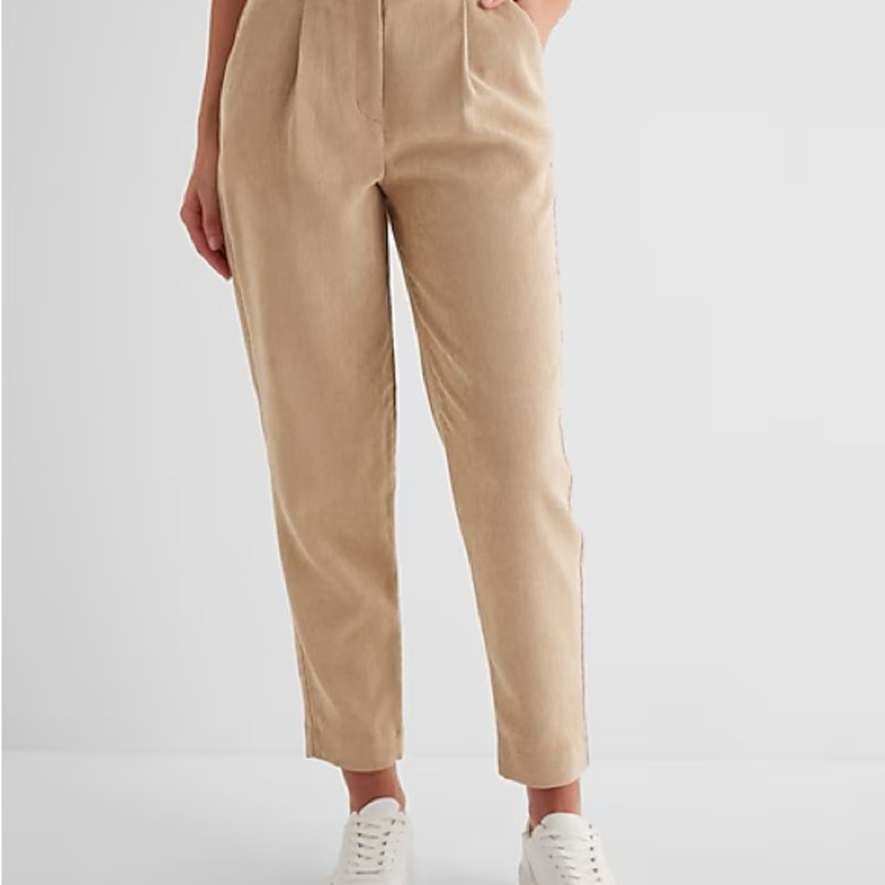 Express Stylist Super High Waisted Corduroy Pleated Ankle Pants